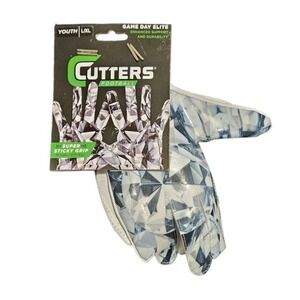 Cutters Game Day Elite Football Gloves Youth L/XL Super Sticky Grip White